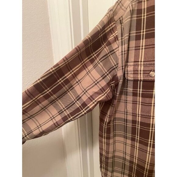 Carhartt Men's Plaid Long Sleeve Shirt L 100% Cotton Brown‎ & Beige WARM & COZY - Picture 10 of 13